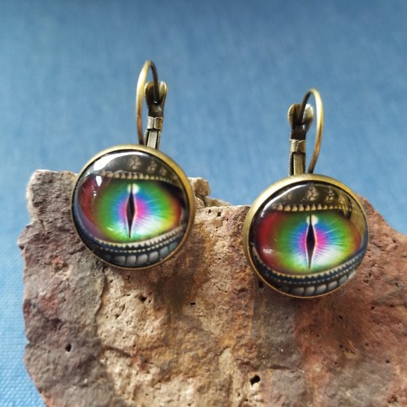 👁️EYE Gorgeous Colors Cat's(?) Eye Earrings - NWOT - Never Worn👁️ - Picture 5 of 6